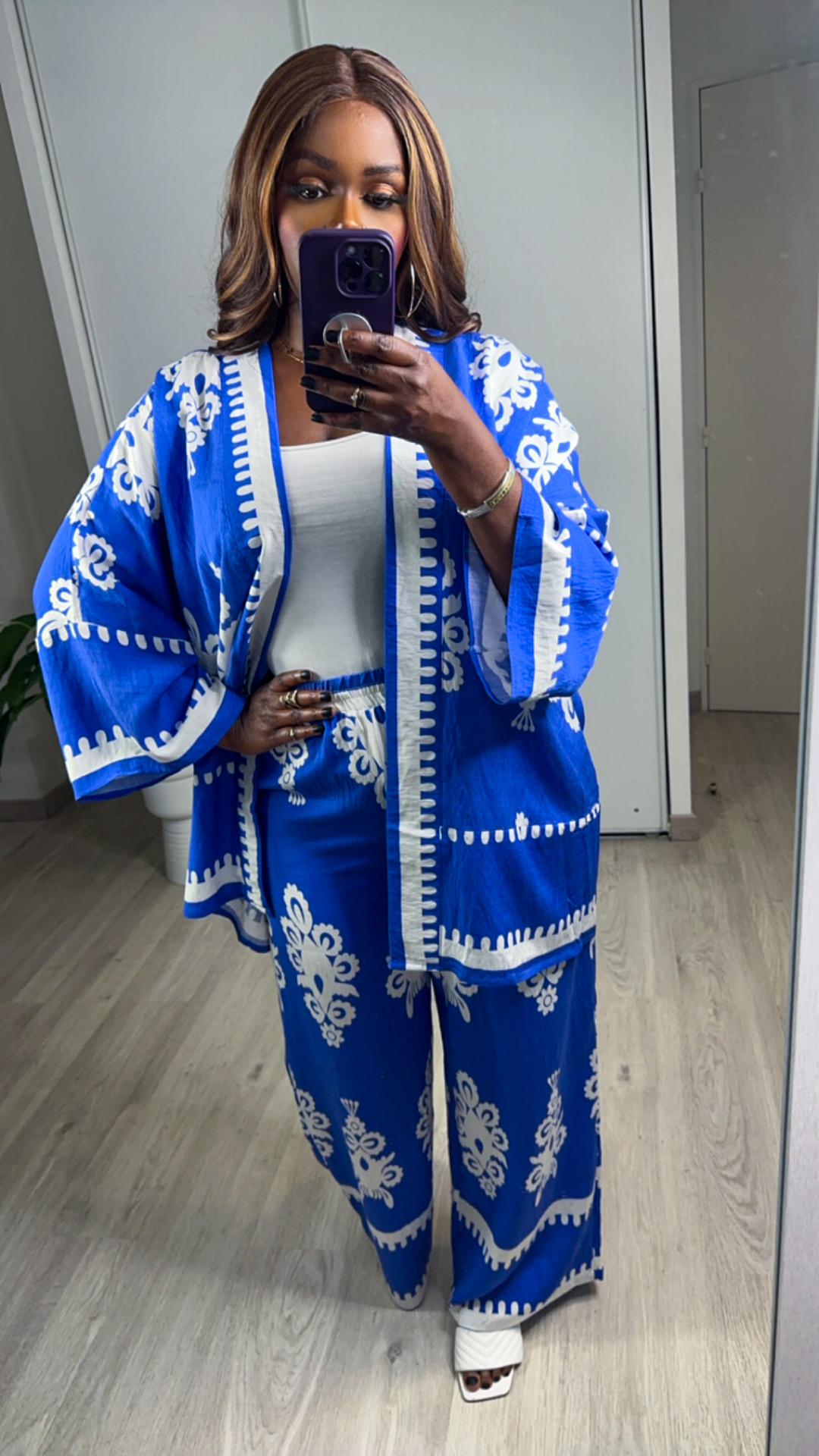 Ensemble Kimono Pantalon avec ceinture bleu