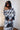 Robe longue asymétrique femme imprimé graphique noir et blanc